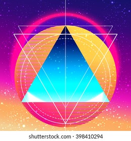 Retro vintage 80s or 90s geometric style abstract background. Good design for textile t-shirt print design, flyer and poster background. Futuristic vector illustration in bright neon colors.