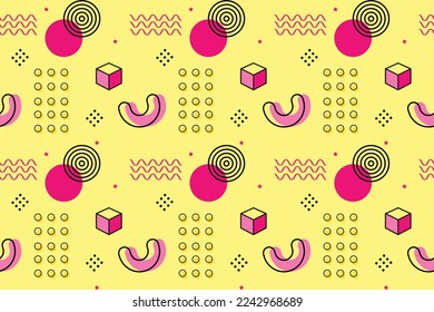 Retro vintage 80s memphis geometric fashion style seamless pattern illustration background. Ideal for fabric design, paper print and website backdrop. Vector illustration