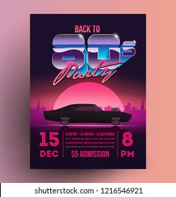 Retro vintage 80s night party promotion flyer template. Vector illustration.