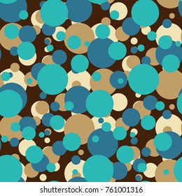 Retro, vintage Abstract complex circles and dots Seamless Pattern. Teal, blue, green shades Color and shapes harmony Textured Backgound for print, textile or web