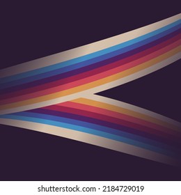 Retro Vintage Abstract Neon Color Synthwave Rainbow Lines Pattern Shaded Vector Ribbon Background