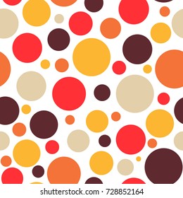 Retro vintage abstract seamless background, circles on white background, dotted, bubbles, warm colors