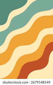 Fondo de líneas onduladas Abstractas retro de Antiguas con curvas de colores fluidos de tono terrestre y estilo moderno de mediados de siglo