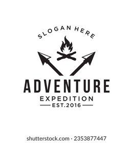 Retro vintage adventurer logo with arrow, mountain and compass concept.Logo for climber, adventurer, label and business.