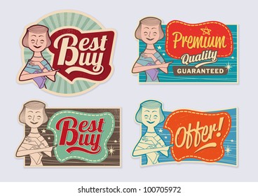 Retro vintage advertising labels - editable vector images with removable grunge texture