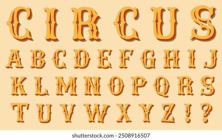 Retro vintage alphabet font in circus style vector illustration