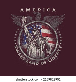 Retro Vintage America Bald Eagle 2nd Amendment Lady Liberty TShirt Design