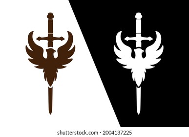Retro Vintage American Bird Eagle Hawk Falcon Silhouette con logotipo de arma de baldaquino Vector de diseño