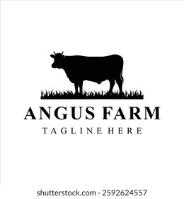 Retro Vintage Angus farm Cattle, Livestock Beef logo design vector.