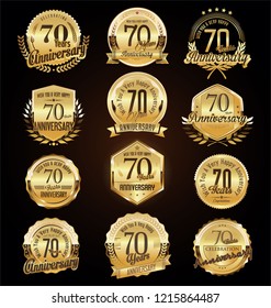 Retro vintage anniversary golden badges and labels collection