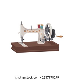 Retro vintage retro antique sewing wheel machine. Vector illustration