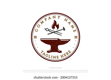 Retro Vintage Anvil Foundry Blacksmith Logo Design Vector