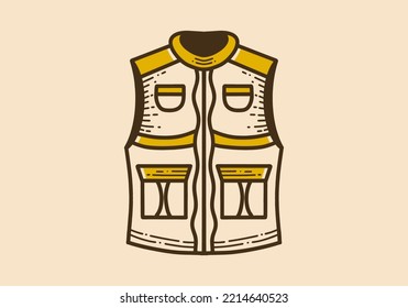 Retro vintage art illustration of a vest with many pockets