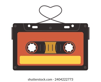 Retro vintage audio cassette with tape isolated. Simple flat style. Nostalgia and old media technology. Classic old audio plastic cassette.