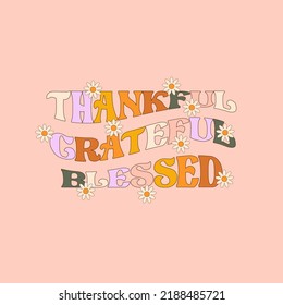 Retro vintage Autumn card in 70s-80s style with quote. Doodle vector illustration.