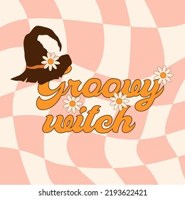 Retro vintage Autumn and Halloween card in 70s-80s style with quote. Dodle vector illustration.