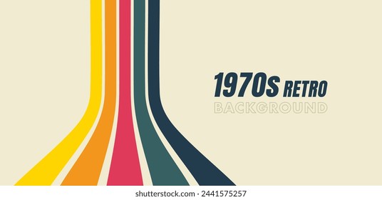 Retro vintage background in 70s style with colorful stripes. Fun abstract trendy 1970s poster. Minimalistic old background . Vector illustration.