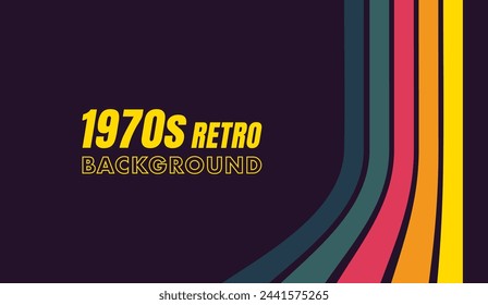 Retro vintage background in 70s style with colorful stripes. Fun abstract trendy 1970s poster. Minimalistic old background . Vector illustration.