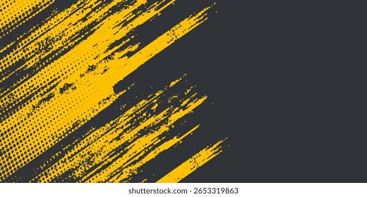 Retro vintage background with halftone overlay and grunge frame. Yellow and black banner with grunge smears.