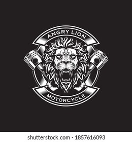 retro vintage badass angry lion motorcycle club badge vector illustration