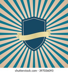 Retro vintage badge with blue sunrays background, stock vector