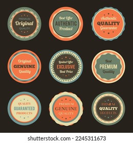 Retro vintage badges set. Vintage typographic decorative ornament design elements set vector illustration. Labels and badges, retro ribbons