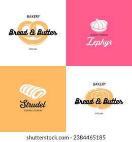 Retro vintage bakery logo design simple template banner set