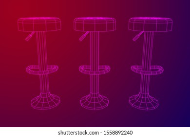 Retro vintage bar stool. High chair. Bar interior design. Wireframe low poly mesh vector illustration