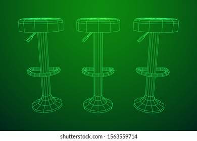 Retro vintage bar stool. High chair. Bar interior design. Wireframe low poly mesh vector illustration