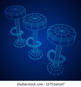 Retro vintage bar stool. High chair. Bar interior design. Wireframe low poly mesh vector illustration