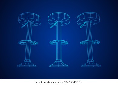 Retro vintage bar stool. High chair. Bar interior design. Wireframe low poly mesh vector illustration