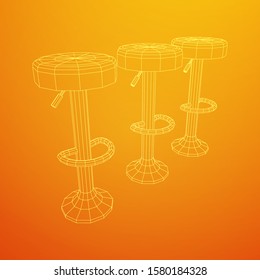 Retro vintage bar stool. High chair. Bar interior design. Wireframe low poly mesh vector illustration