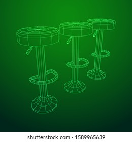 Retro vintage bar stool. High chair. Bar interior design. Wireframe low poly mesh vector illustration