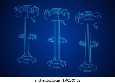 Retro vintage bar stool. High chair. Bar interior design. Wireframe low poly mesh vector illustration