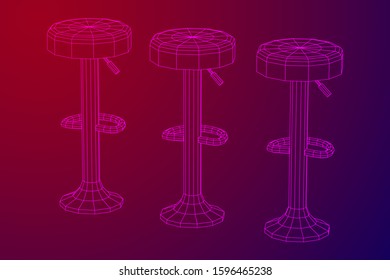 Retro vintage bar stool. High chair. Bar interior design. Wireframe low poly mesh vector illustration