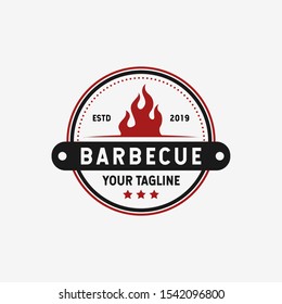 Retro Vintage Barbecue Grill, BBQ, Steak Emblem Label Logo Design