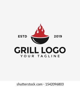 Retro Vintage Barbecue Grill, BBQ, Steak Logo Design Template
