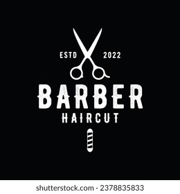 Retro vintage barbershop haircut and shave logo with haircut equipment design. Logo for business, emblem, label, barber and badge.