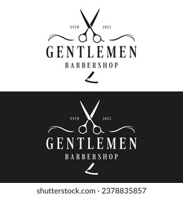 Retro vintage barbershop haircut and shave logo with haircut equipment design. Logo for business, emblem, label, barber and badge.