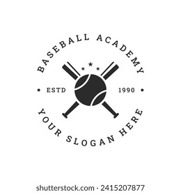 Retro vintage baseball logo with baseball ball and stick concept. Logo for tournament, label, sport, championship.