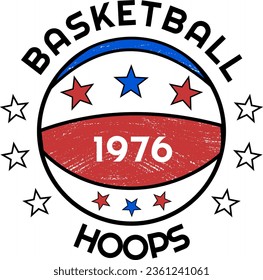 Retro vintage basketball hoops design with stars