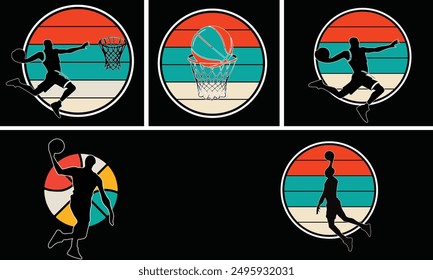 retro vintage basketball t shirt design bundle 