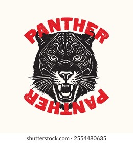 Retro Vintage Black Panther Vector Illustration	