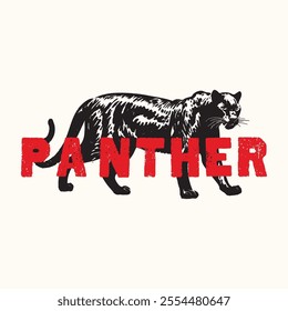 Retro Vintage Black Panther Vector Illustration	