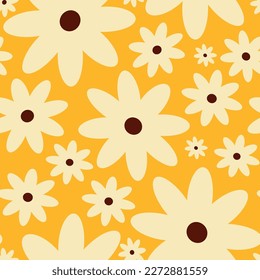 Retro Vintage boho spring pattern with flowers in 60s style