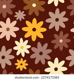 Retro Vintage boho spring pattern with flowers in 60s style
