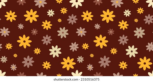 Retro Vintage boho spring pattern with flowers in 60s style