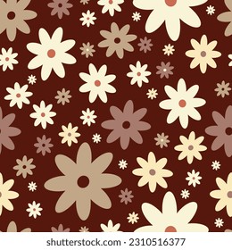 Retro Vintage boho spring pattern with flowers in 60s style