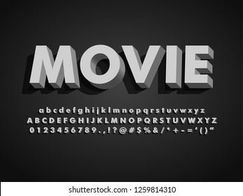 retro vintage bold 3d black and white typeface old movie font