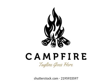 Retro Vintage Bonfire Campfire or Wood Fire Flame Logo Design Vector